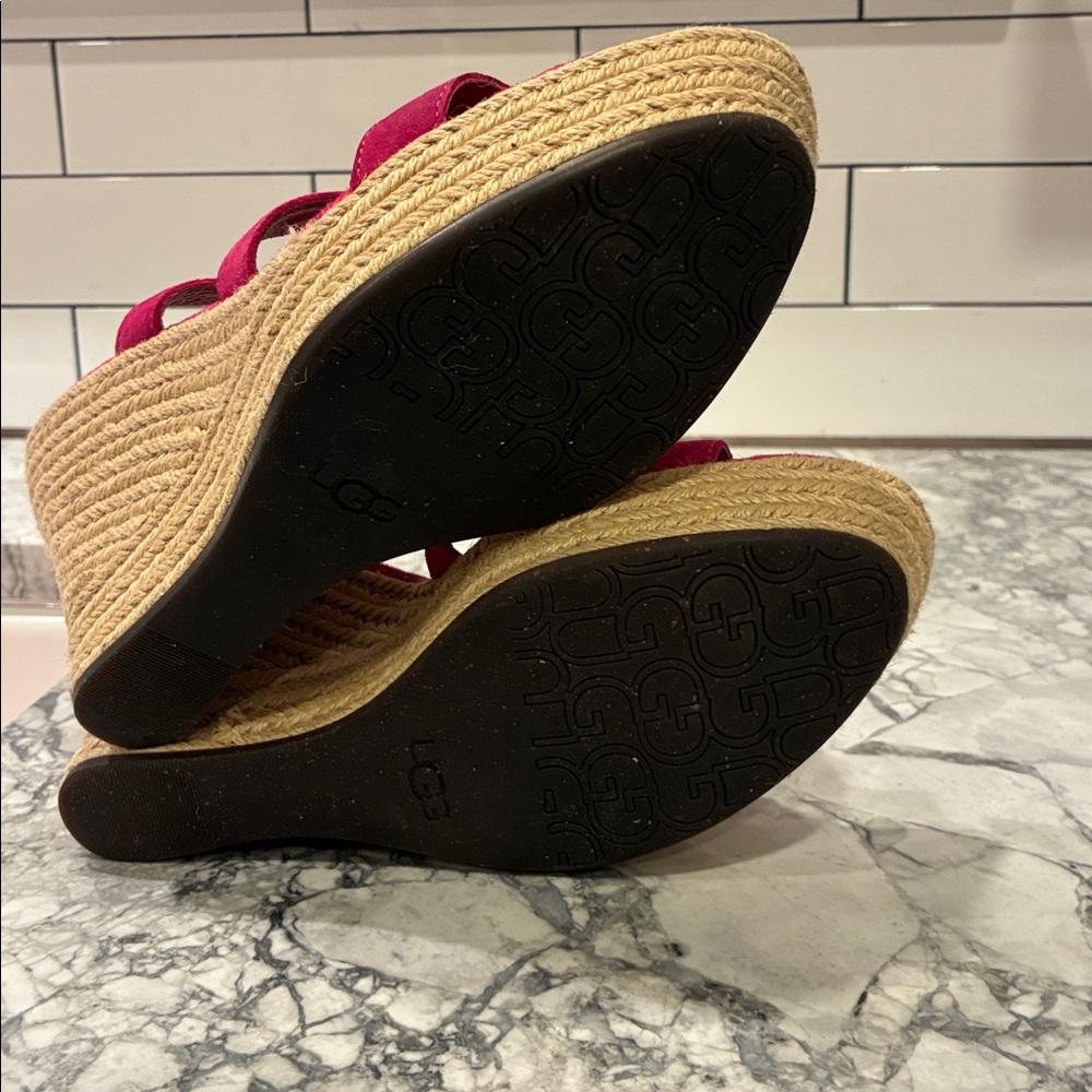 UGG Fuchsia pink Rope Espadrille suede Wedge Sandals 10 - Picture 6 of 8